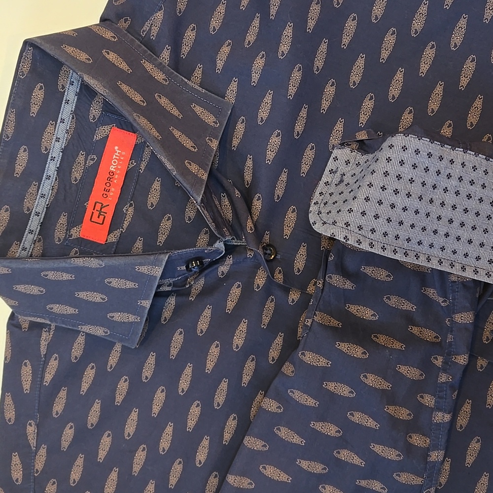 Georg Roth Pima Cotton Fish Print Button Down Shirt Men’s: Size XL‎